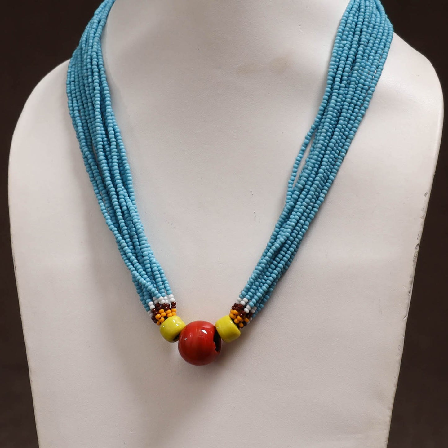 Blue - Bead Work Handmade Baiga Tribal Moonga Dana Necklace 08