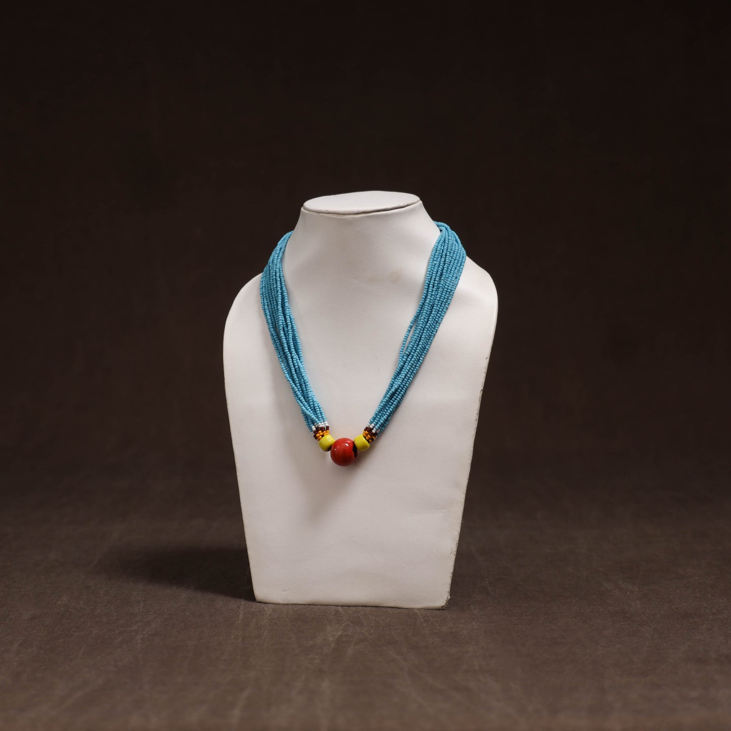 Blue - Bead Work Handmade Baiga Tribal Moonga Dana Necklace 08