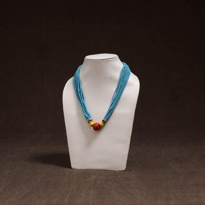 Blue - Bead Work Handmade Baiga Tribal Moonga Dana Necklace 08