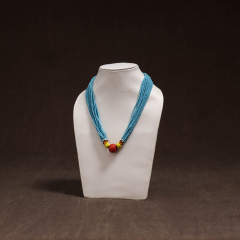 Blue - Bead Work Handmade Baiga Tribal Moonga Dana Necklace 08