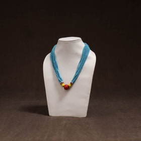 Blue - Bead Work Handmade Baiga Tribal Moonga Dana Necklace 08