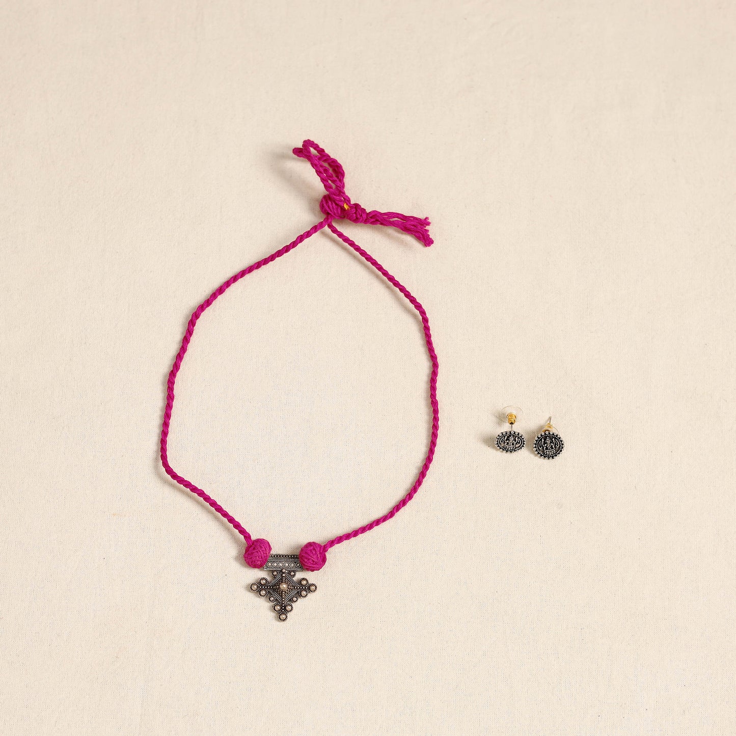 Pink - german silver necklace set 11 - handcrafted