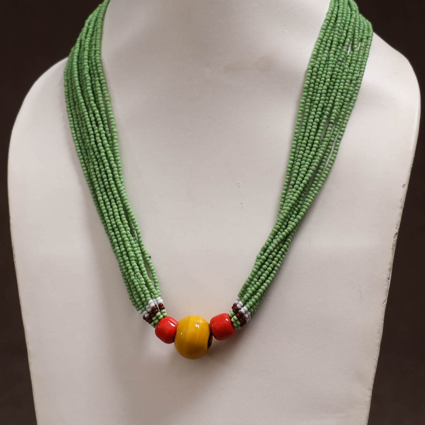 Green - Bead Work Handmade Baiga Tribal Moonga Dana Necklace 11