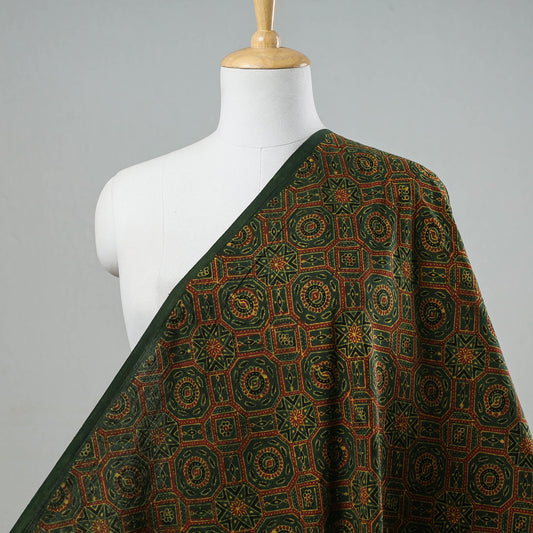 Green Geometric Octagon Pattern Ajrakh Block Printed Cotton Fabric
