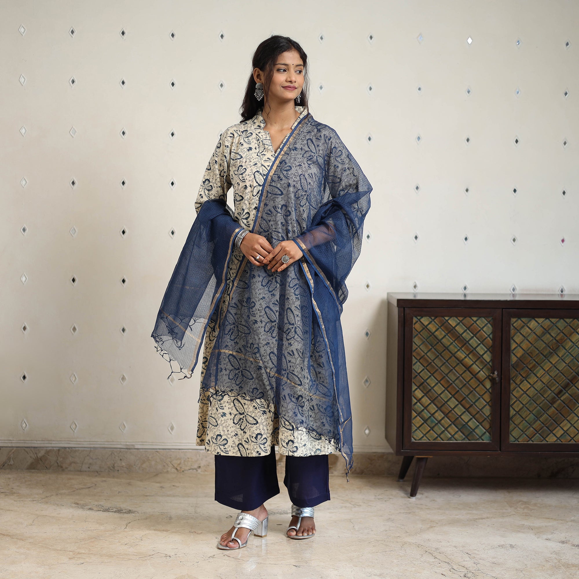 Multicolor - Pedana Block Print Natural Dyed Cotton Short Kalamkari Kurta 01 main image 1