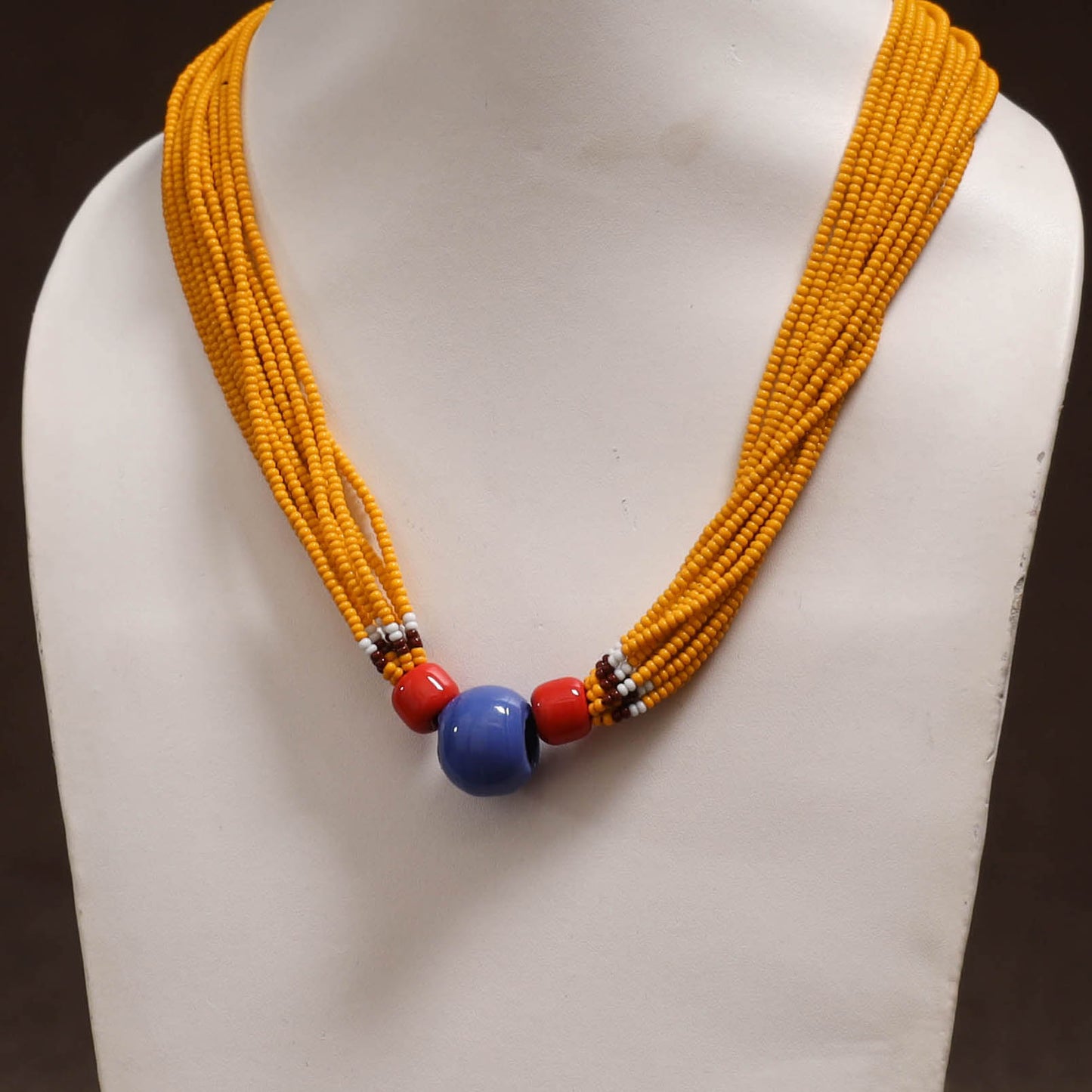 Yellow - Bead Work Handmade Baiga Tribal Moonga Dana Necklace 14