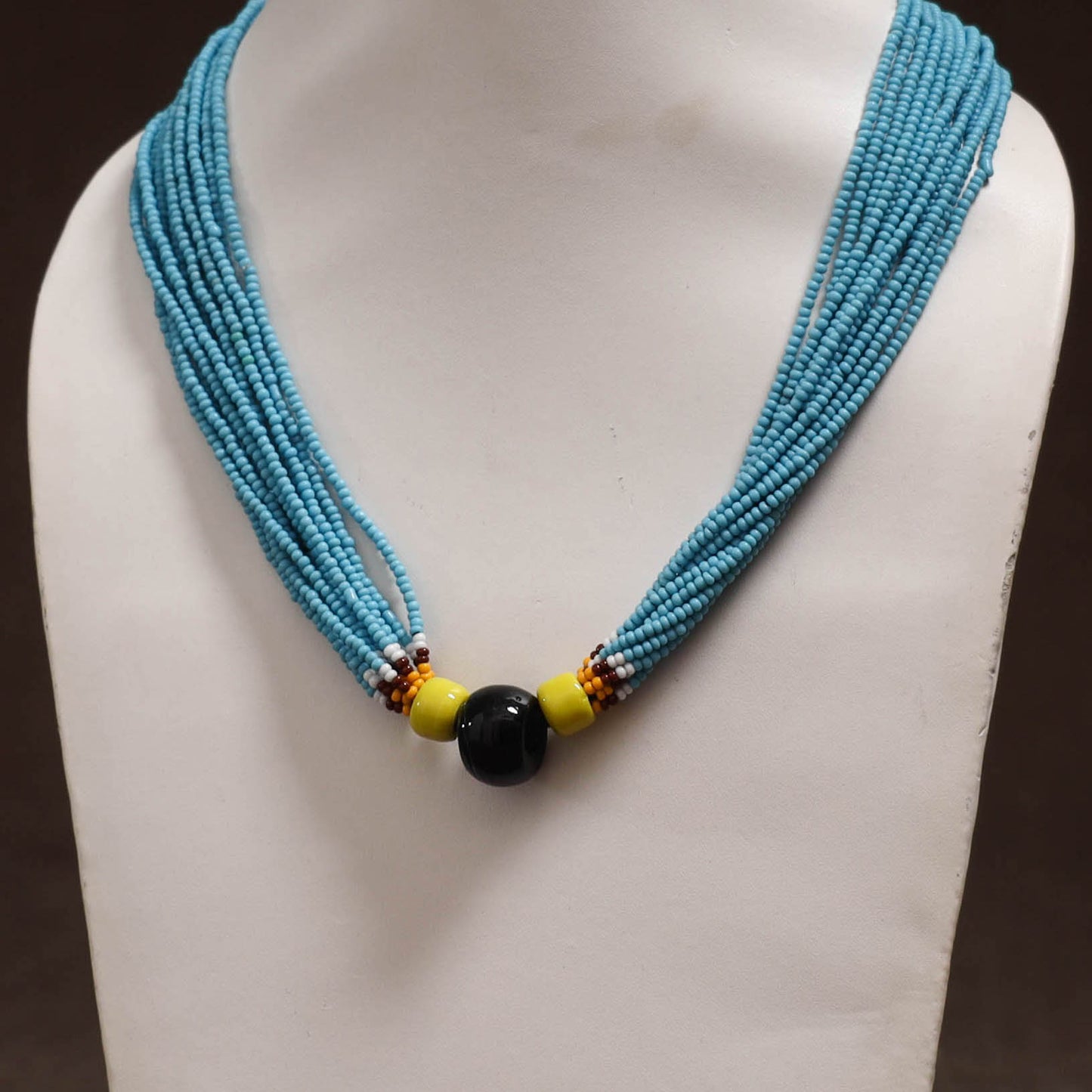 Blue - Bead Work Handmade Baiga Tribal Moonga Dana Necklace 15