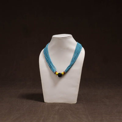 Blue - Bead Work Handmade Baiga Tribal Moonga Dana Necklace 15