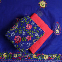 Blue - 3pc Hand Embroidery Chanderi Silk Phulkari Dress Material 92