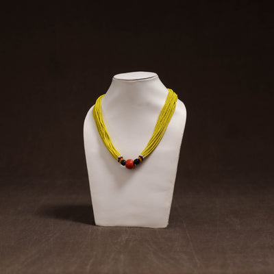 Yellow - Bead Work Handmade Baiga Tribal Moonga Dana Necklace 16