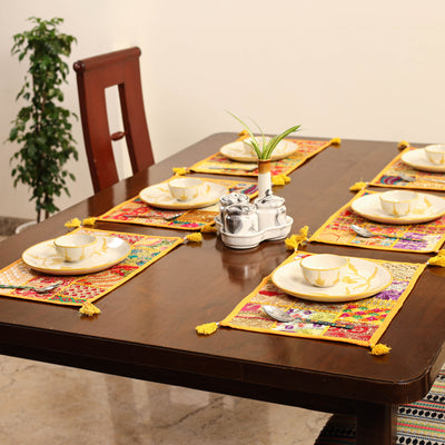 Yellow - khambadiya patchwork cotton table mats (set of 6)