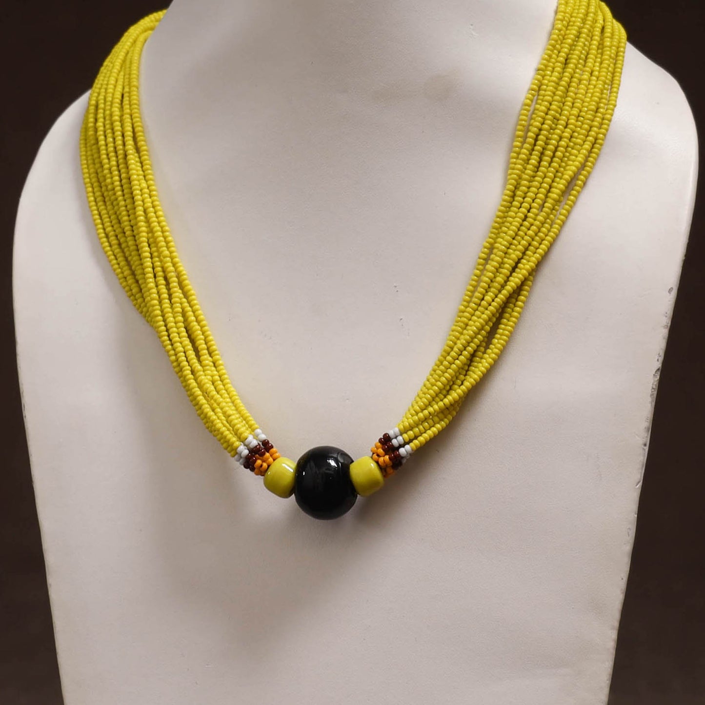 Yellow - Bead Work Handmade Baiga Tribal Moonga Dana Necklace 17