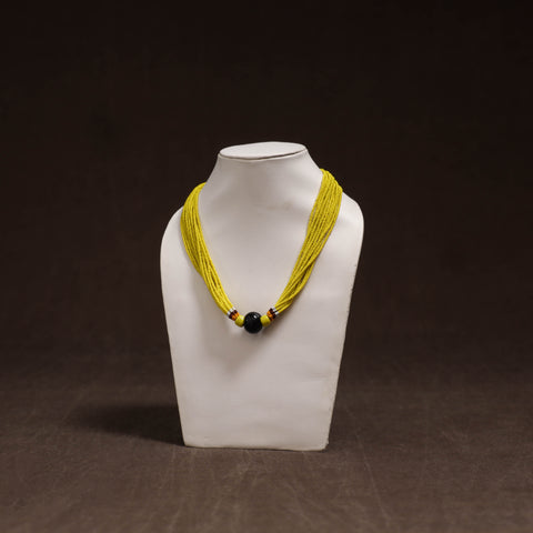 Yellow - Bead Work Handmade Baiga Tribal Moonga Dana Necklace 17