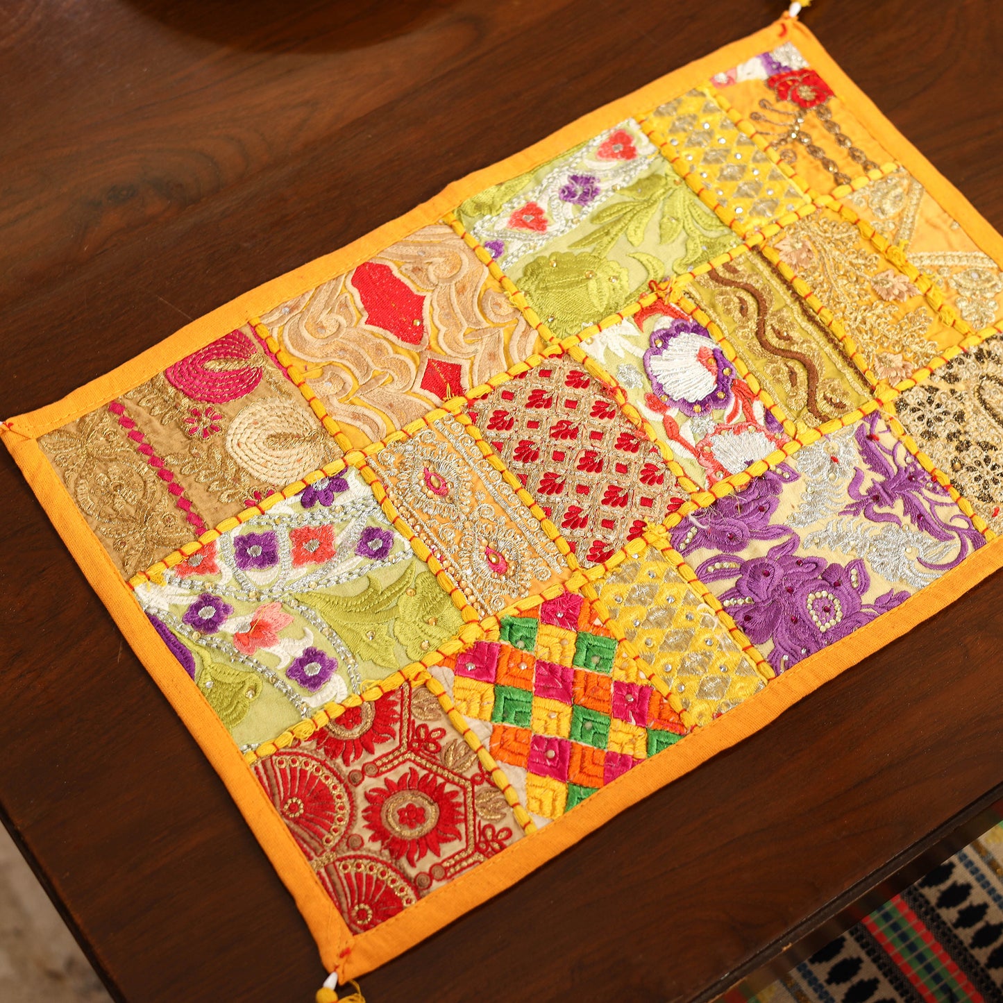 Yellow - khambadiya patchwork cotton table mats (set of 6)