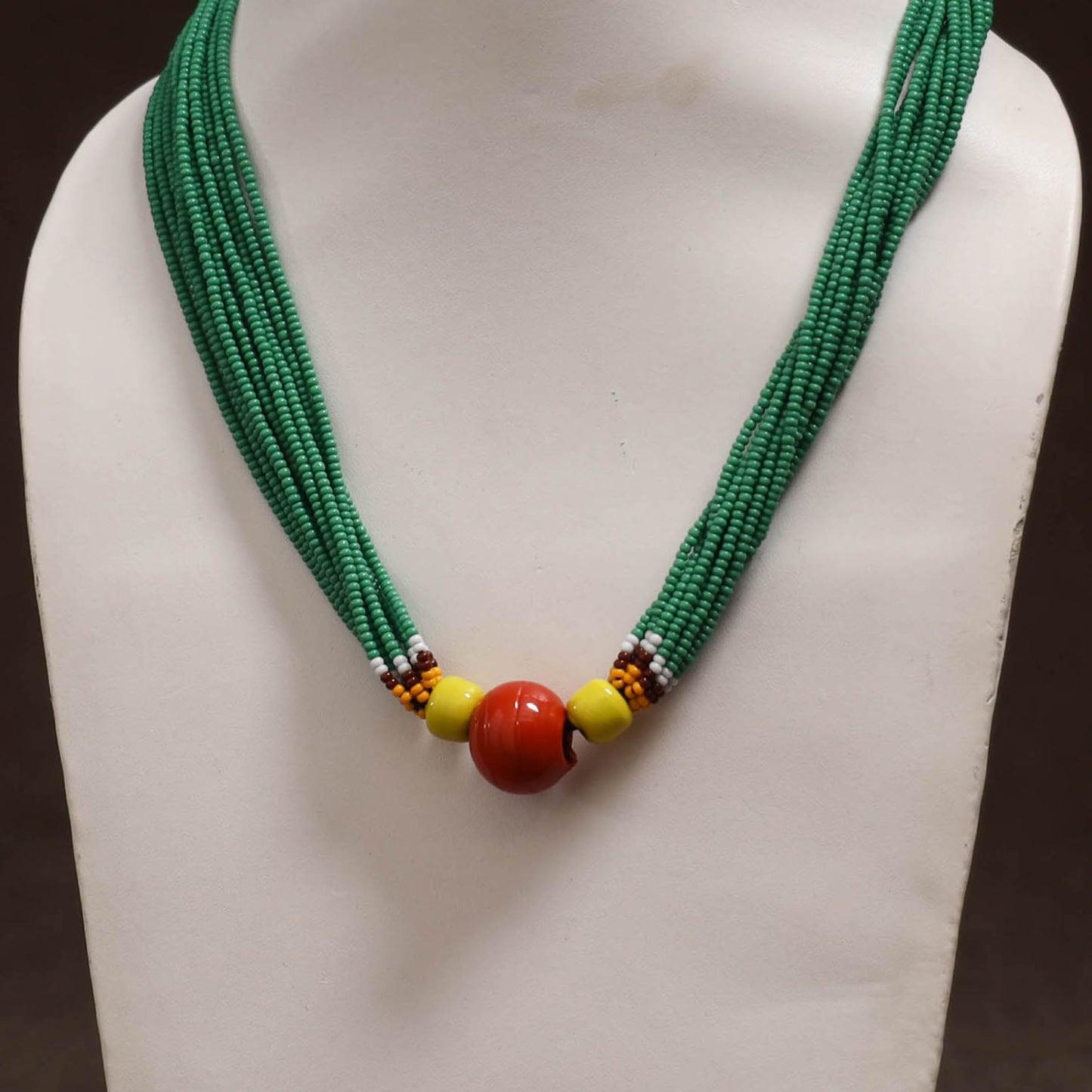 Green - Bead Work Handmade Baiga Tribal Moonga Dana Necklace 19