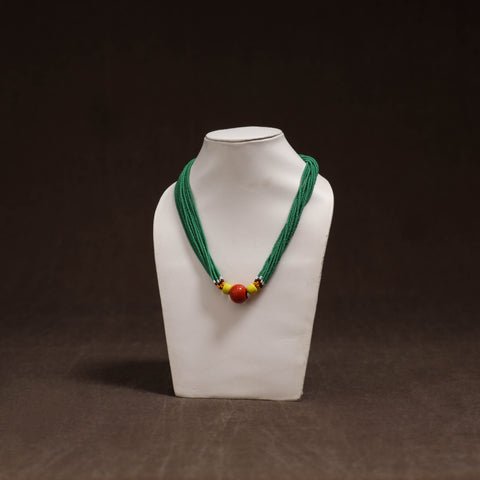 Green - Bead Work Handmade Baiga Tribal Moonga Dana Necklace 19