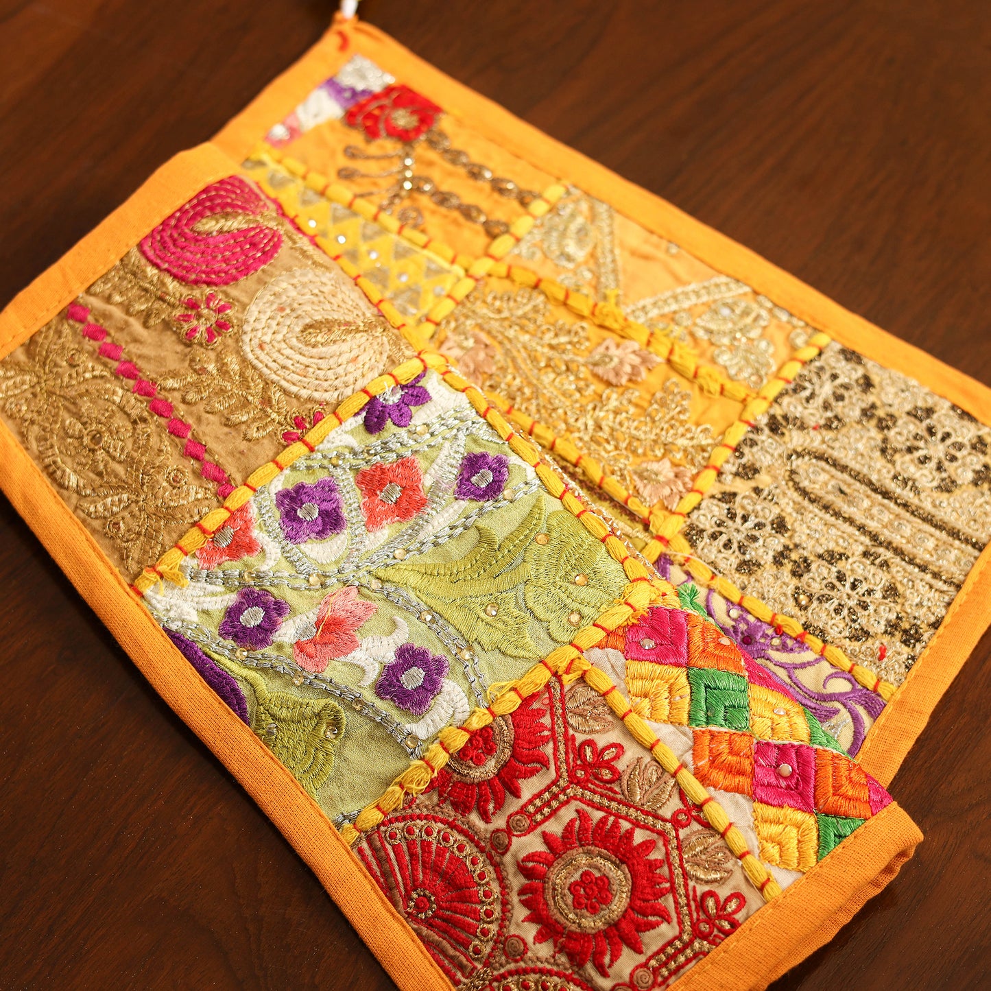 Yellow - khambadiya patchwork cotton table mats (set of 6)