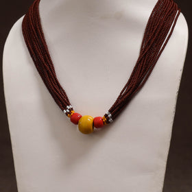 Maroon - Bead Work Handmade Baiga Tribal Moonga Dana Necklace 22
