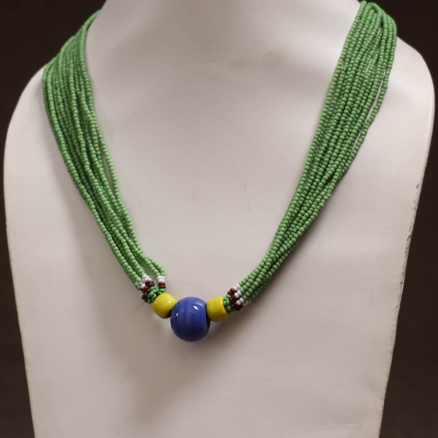 Green - Bead Work Handmade Baiga Tribal Moonga Dana Necklace 23