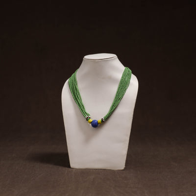 Green - Bead Work Handmade Baiga Tribal Moonga Dana Necklace 23