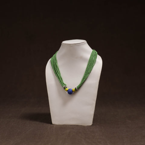 Green - Bead Work Handmade Baiga Tribal Moonga Dana Necklace 23