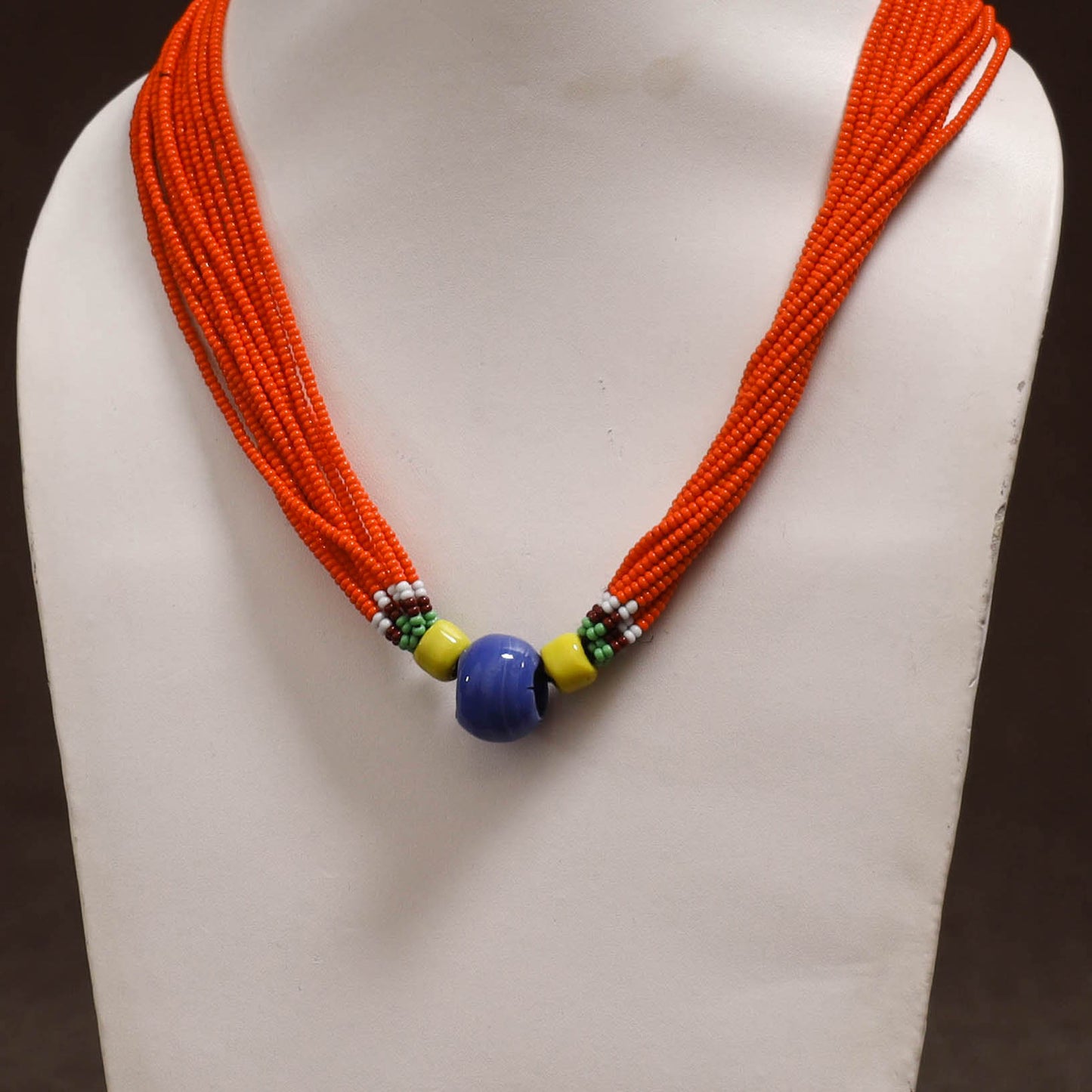 Orange - Bead Work Handmade Baiga Tribal Moonga Dana Necklace 24