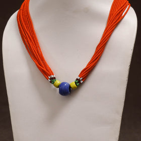 Orange - Bead Work Handmade Baiga Tribal Moonga Dana Necklace 24