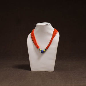 Orange - Bead Work Handmade Baiga Tribal Moonga Dana Necklace 24