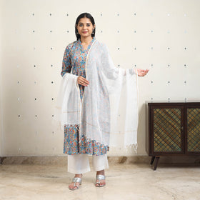 Block Print Cotton Sanganeri Kurta Set (Set of 3) 03