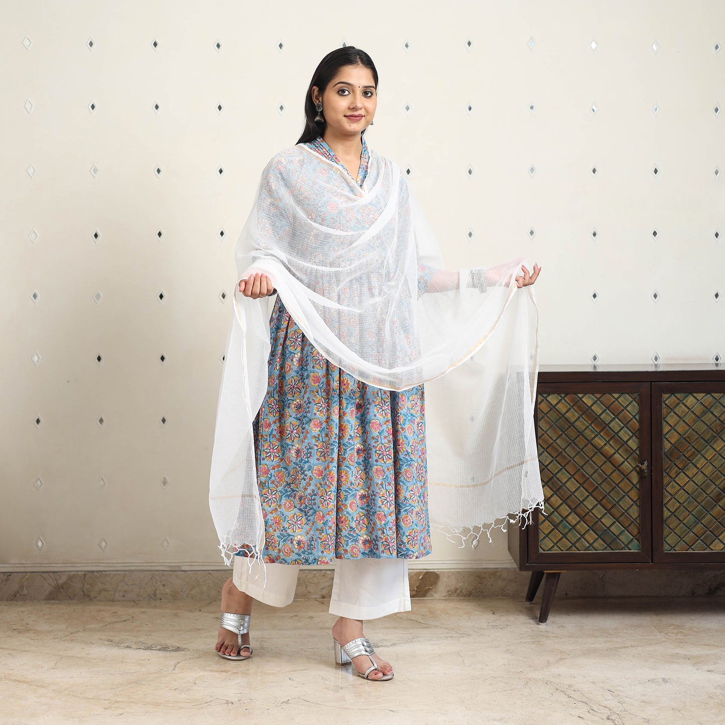 Block Print Cotton Sanganeri Kurta Set (Set of 3) 03
