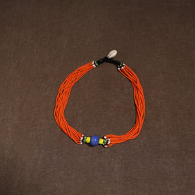 Orange - Bead Work Handmade Baiga Tribal Moonga Dana Necklace 24