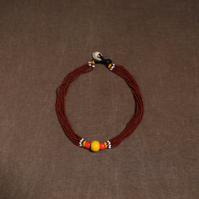 Maroon - Bead Work Handmade Baiga Tribal Moonga Dana Necklace 22