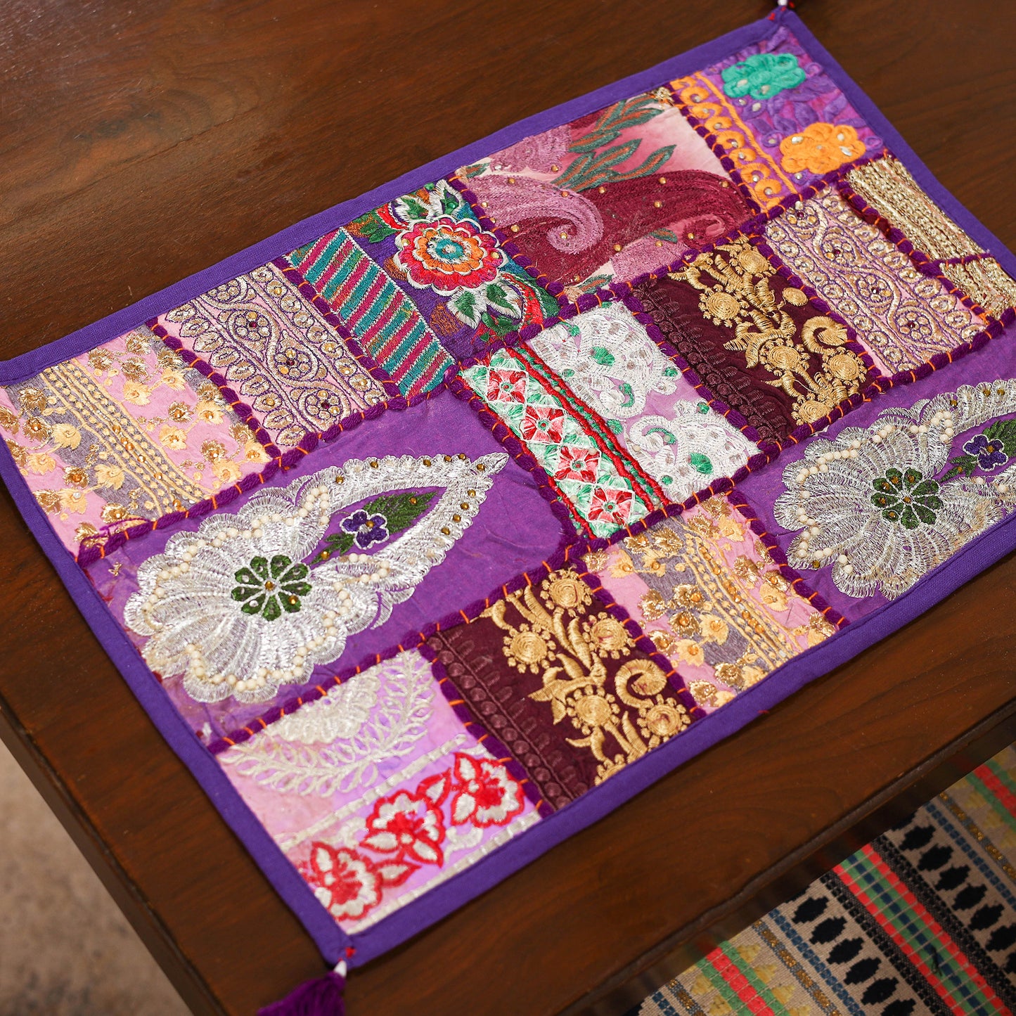 Purple - khambadiya patchwork cotton table mats (set of 6)