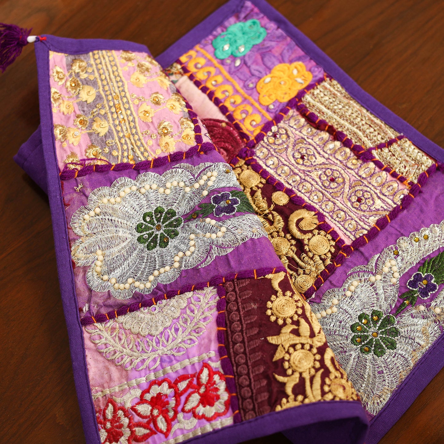 Purple - khambadiya patchwork cotton table mats (set of 6)