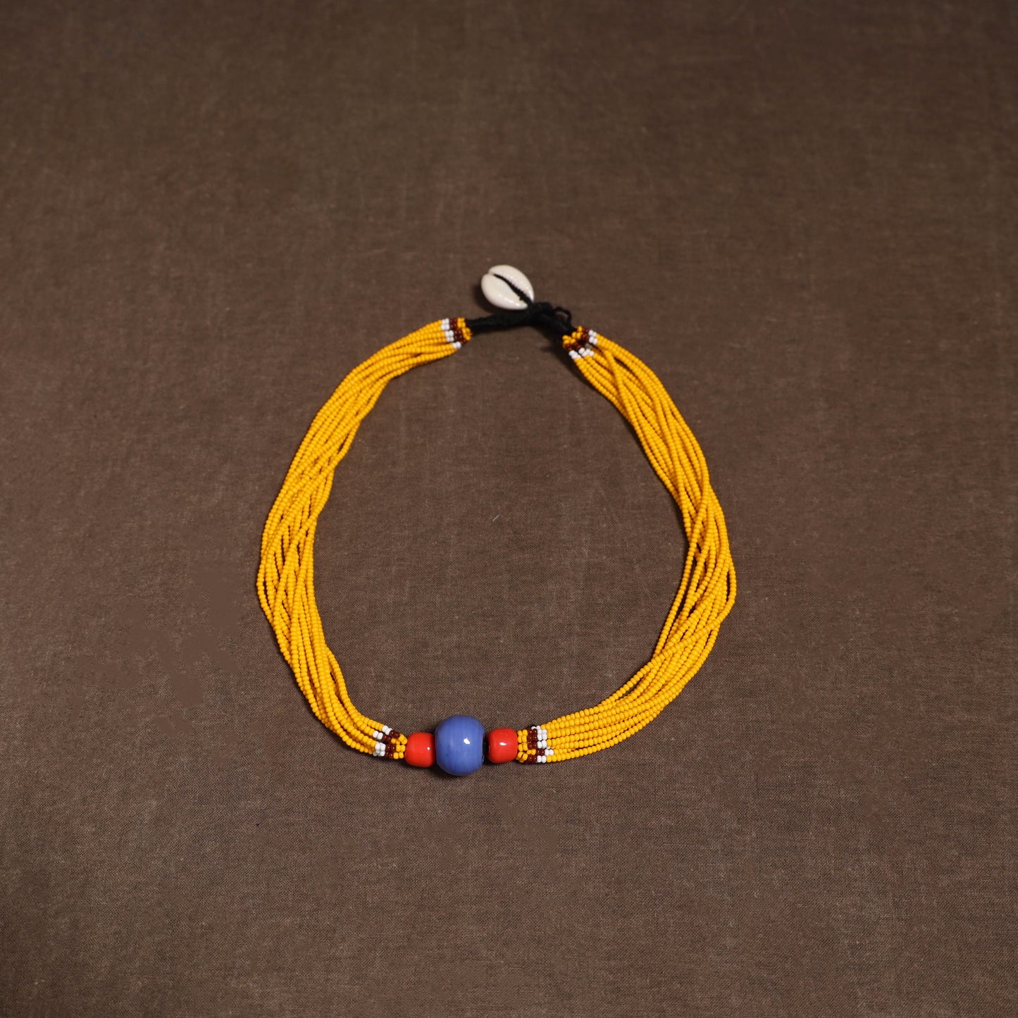 Yellow - Bead Work Handmade Baiga Tribal Moonga Dana Necklace 14