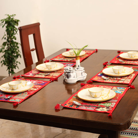 Red - khambadiya patchwork cotton table mats (set of 6) 03