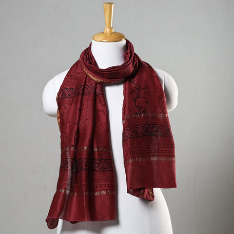 Red - Bagh Hand Block Printed Chanderi Silk Stole