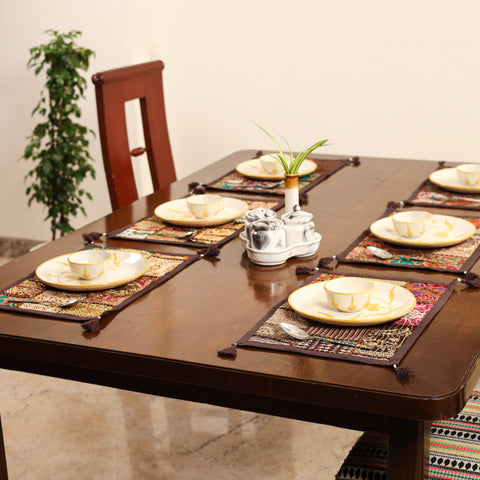Brown - khambadiya patchwork cotton table mats (set of 6)