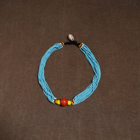 Blue - Bead Work Handmade Baiga Tribal Moonga Dana Necklace 08