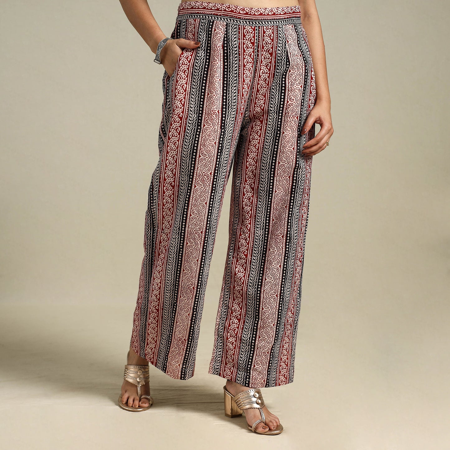 Multicolour Bagh Block Print Natural Dyed Cotton Palazzo