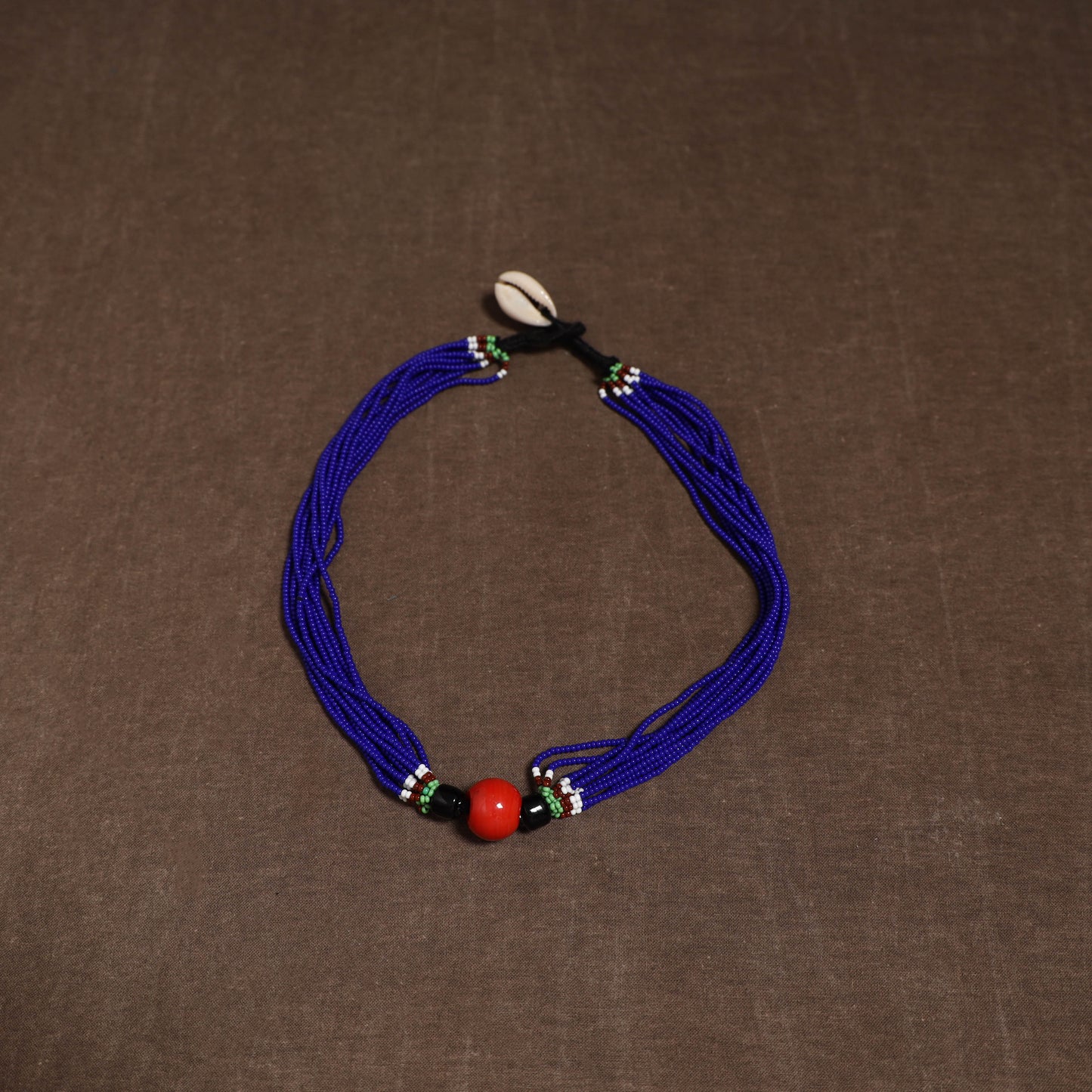 Blue - Bead Work Handmade Baiga Tribal Moonga Dana Necklace 04