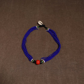 Blue - Bead Work Handmade Baiga Tribal Moonga Dana Necklace 04