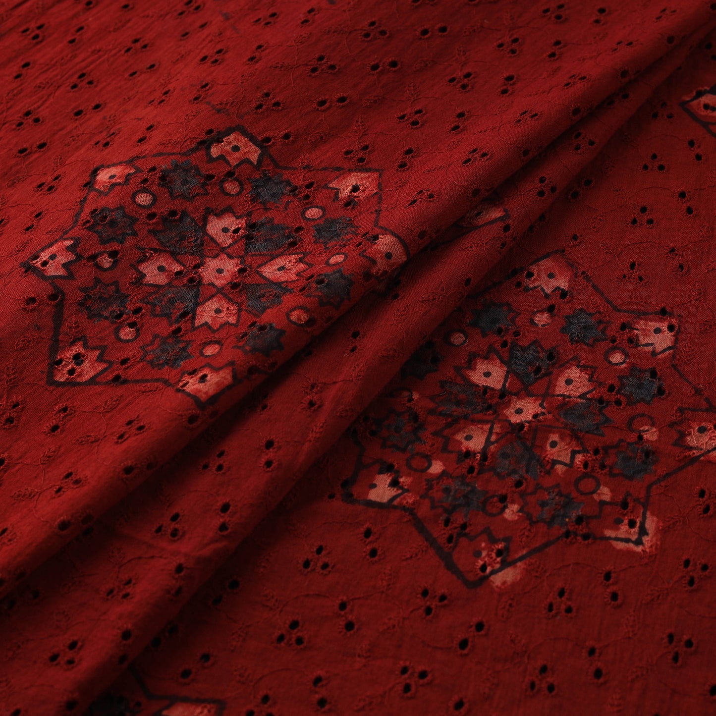 Hakoba Hand Block Ajrakh Print Natural Dyed Cotton Fabric 01