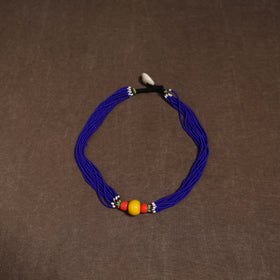 Blue - Bead Work Handmade Baiga Tribal Moonga Dana Necklace 02