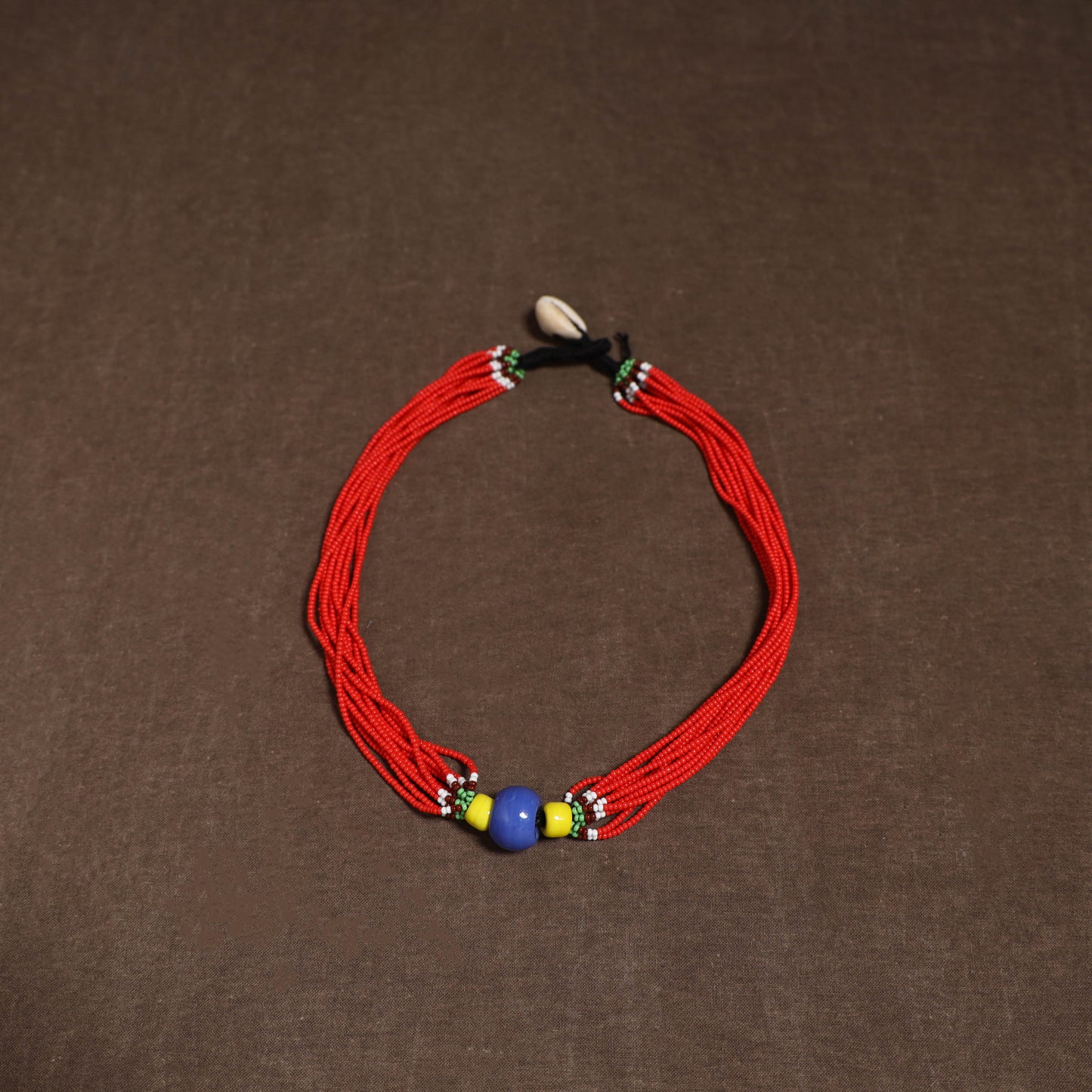 Red - Bead Work Handmade Baiga Tribal Moonga Dana Necklace 01
