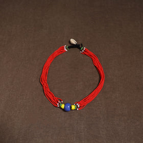 Red - Bead Work Handmade Baiga Tribal Moonga Dana Necklace 01