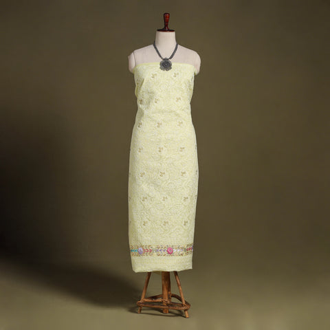 Yellow Chikankari with Parsi Style Embroidery Cotton Kurta Material
