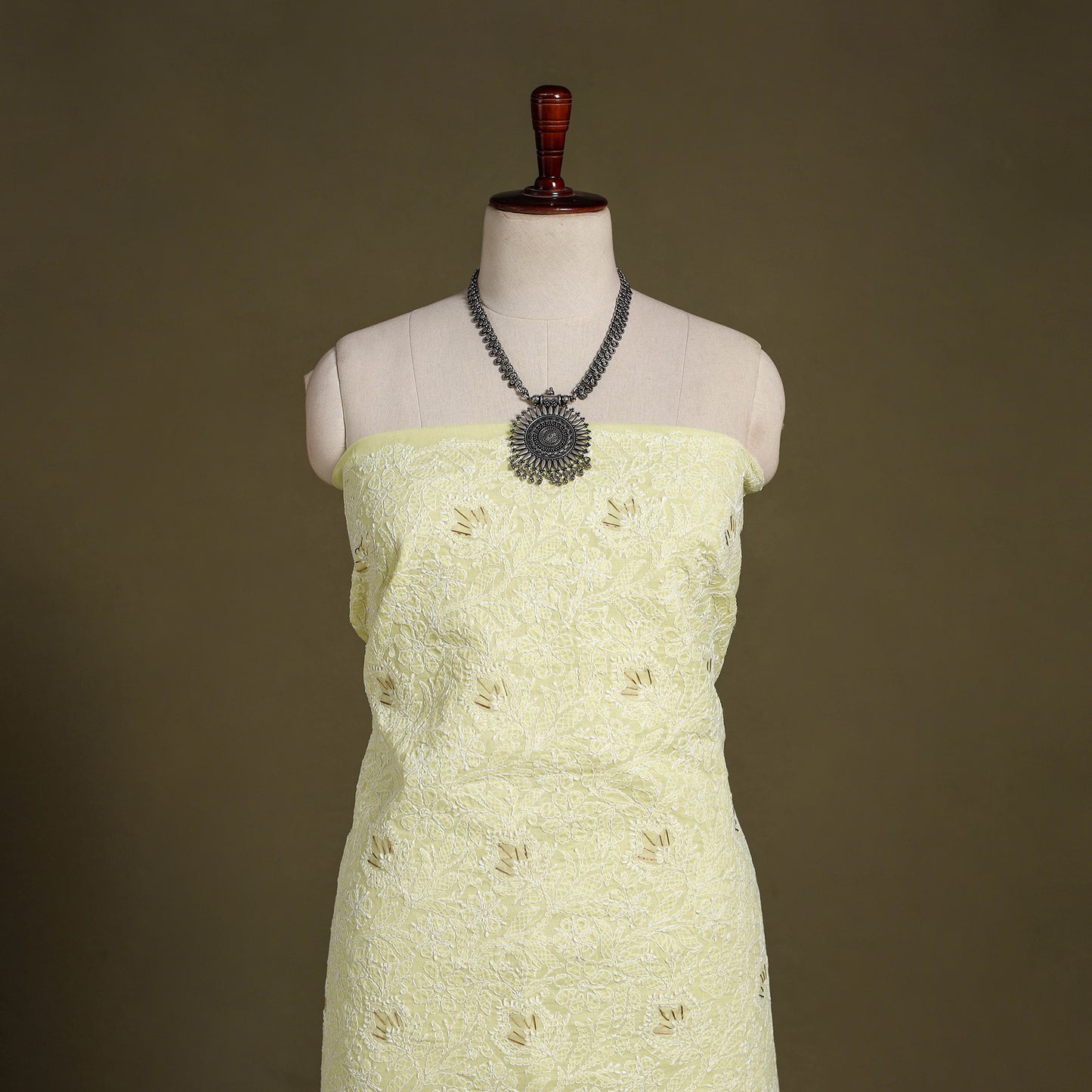 Yellow Chikankari with Parsi Style Embroidery Cotton Kurta Material