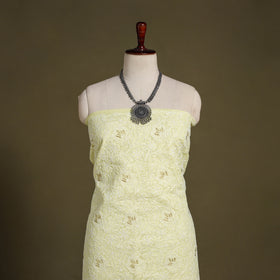Yellow Chikankari with Parsi Style Embroidery Cotton Kurta Material