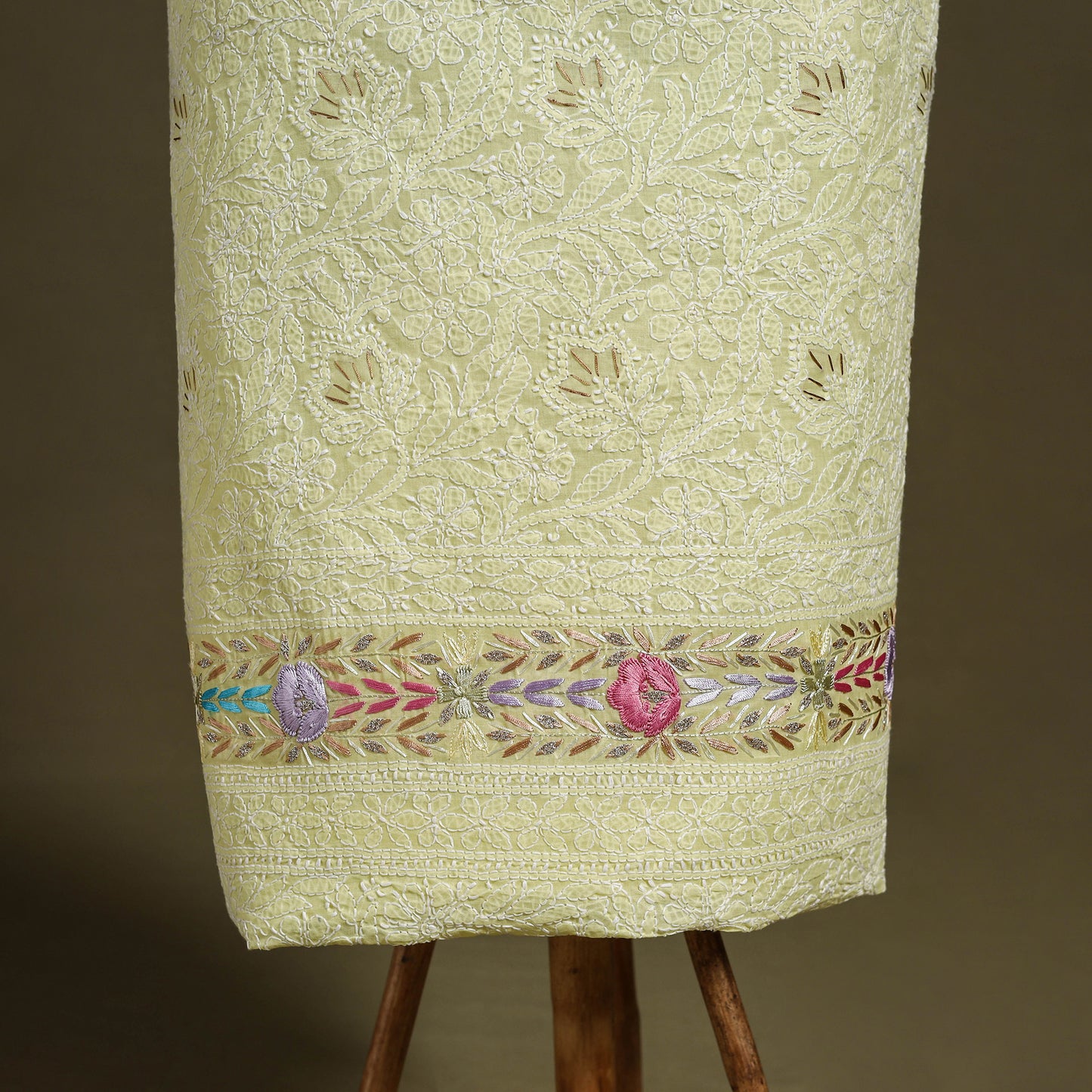 Yellow Chikankari with Parsi Style Embroidery Cotton Kurta Material